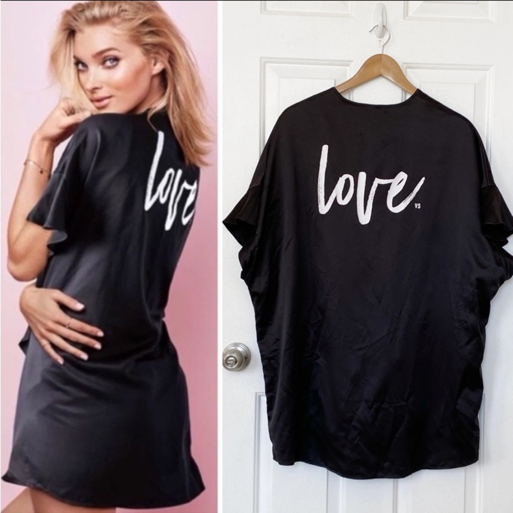 NEW Victoria's Secret LOVE Kimono Robe OS Black White